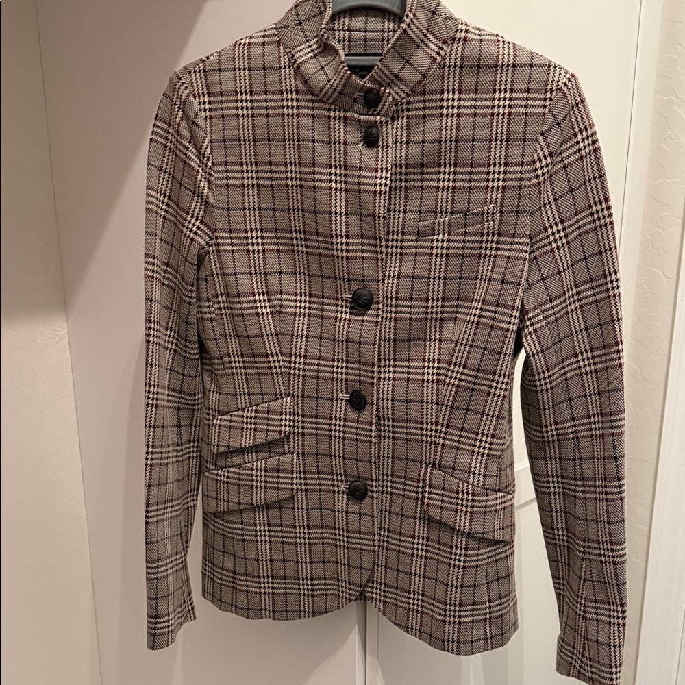 Rag & Bone Slade Black, Cream, & Burgundy Plaid Blazer